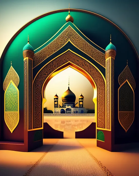 Ornate green and gold mosque archway