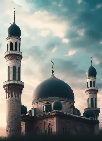 Mosque domes and minarets under a soft sky